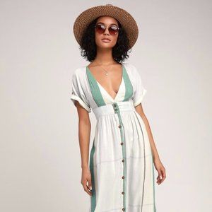 O'Neill Reid Light Blue Multi Stripe Button Down Midi Dress